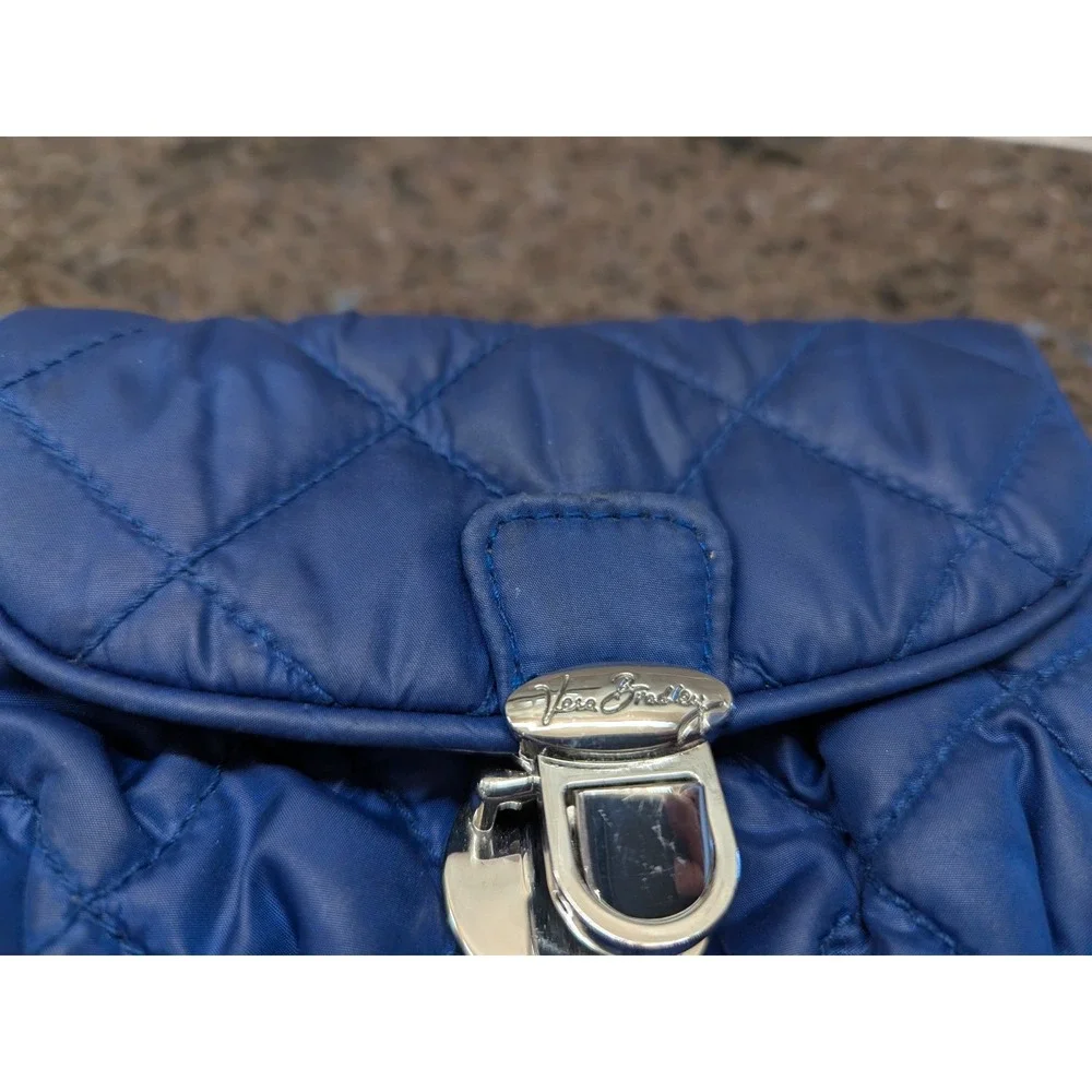 Small Vera Bradley Puffy‎ Wristlet Wallet Navy Blue Silver Retro Inside Purse - Picture 3 of 11